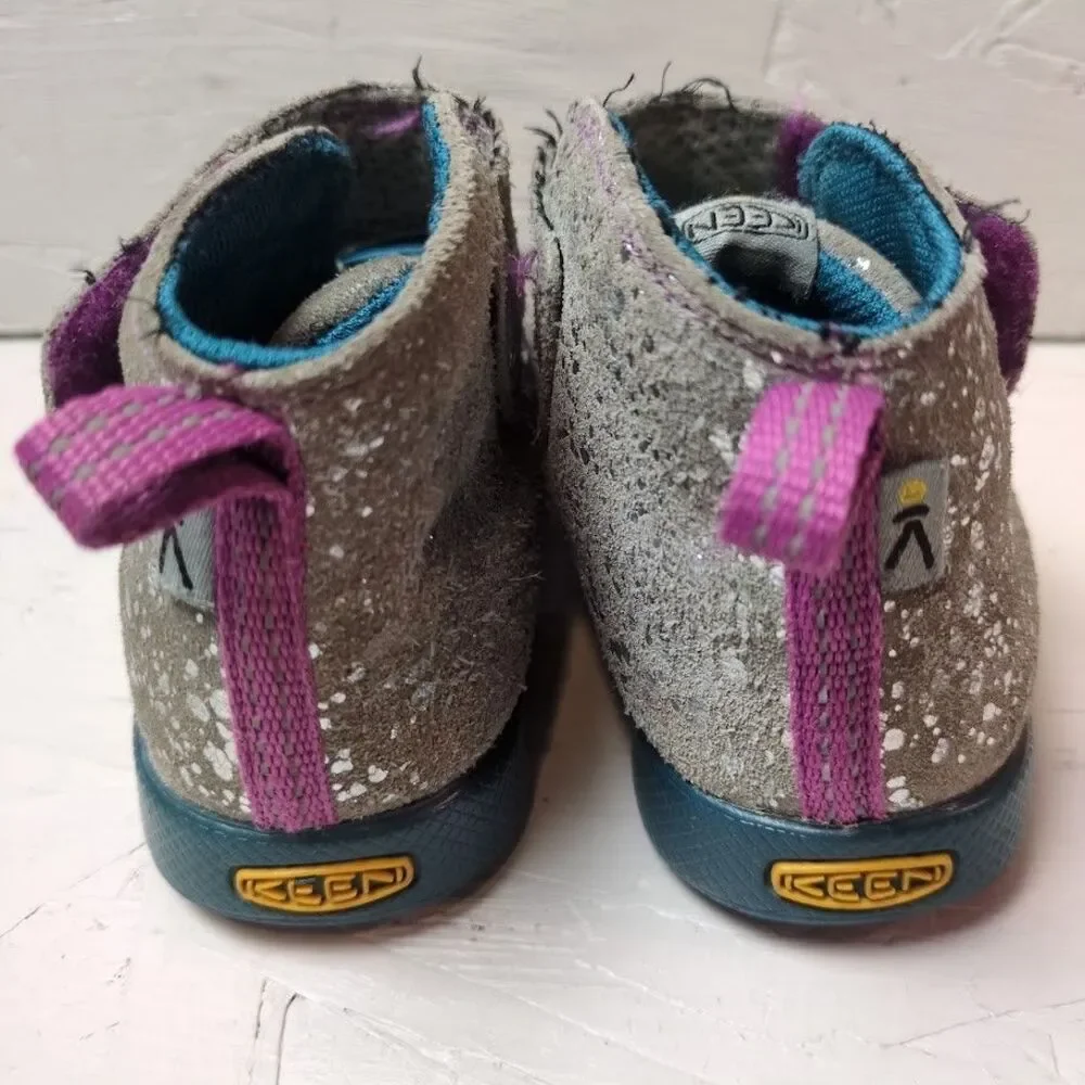 KEEN Cornado High Top Shoes size 8 toddler gray purple stitching, silver flecks